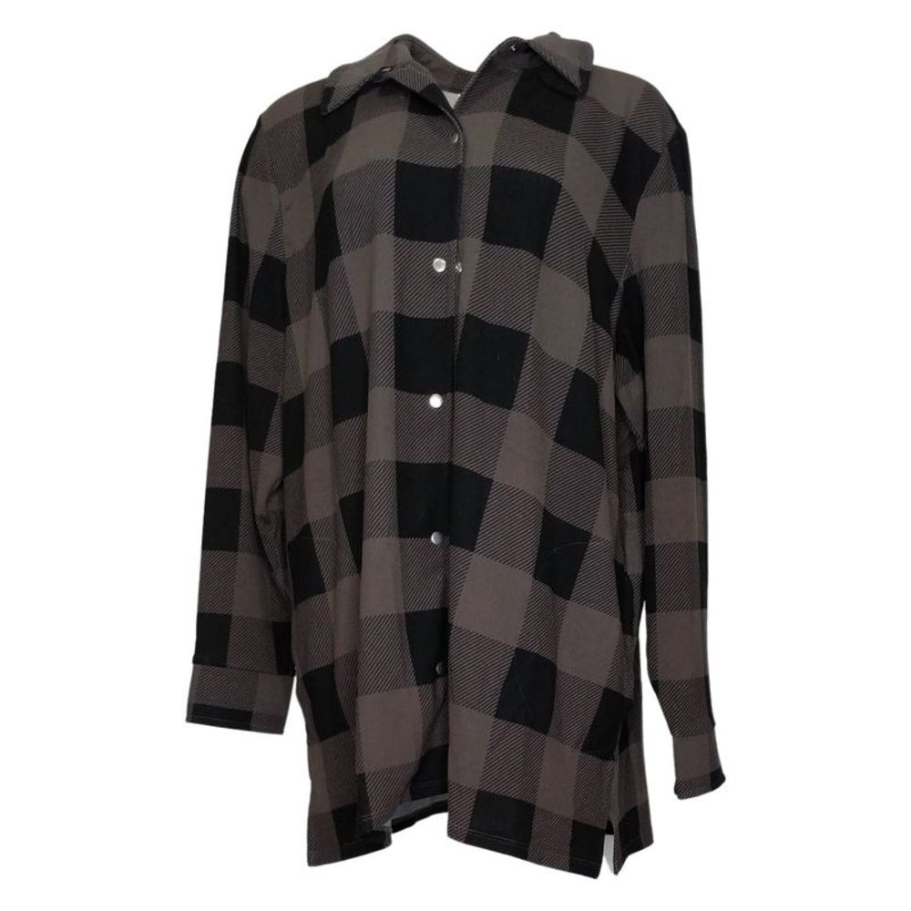 Belle by Kim Gravel Women's Top Sz XL Buffalo Check Brushed Knit Gray A459399